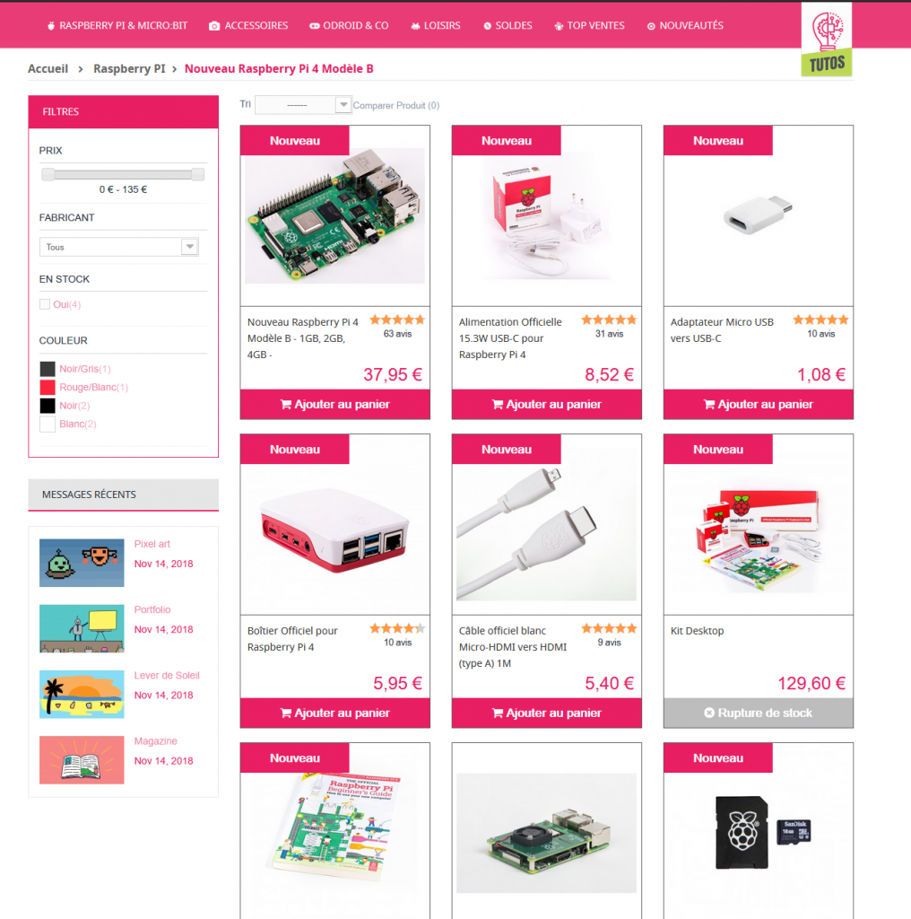 An example of a Prestashop website